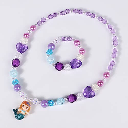 Vamei 8 Piezas Joyas Niña Collar Pulsera Amistad con Colgante Unicornio Sirena Arcoíris Corazón Colorido Princesa Joyería Set Cumpleaños Fiesta Regalo para Niñas