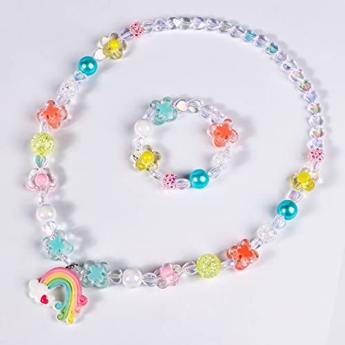 Vamei 8 Piezas Joyas Niña Collar Pulsera Amistad con Colgante Unicornio Sirena Arcoíris Corazón Colorido Princesa Joyería Set Cumpleaños Fiesta Regalo para Niñas