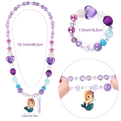 Vamei 8 Piezas Joyas Niña Collar Pulsera Amistad con Colgante Unicornio Sirena Arcoíris Corazón Colorido Princesa Joyería Set Cumpleaños Fiesta Regalo para Niñas