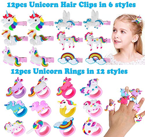 vamei 84 Piezas Relleno Piñatas Unicornio Cumpleaños Artículos de Fiesta Bolsos Unicornio Llavero Pulseras Pinzas Pelo Collares Anillos Tatuajes Unicornio Regalos Cumpleaños para Niños Niñas