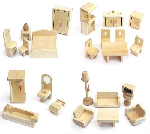 VDP Freda - Juego de Muebles para muñecas (Madera, 28 Piezas)