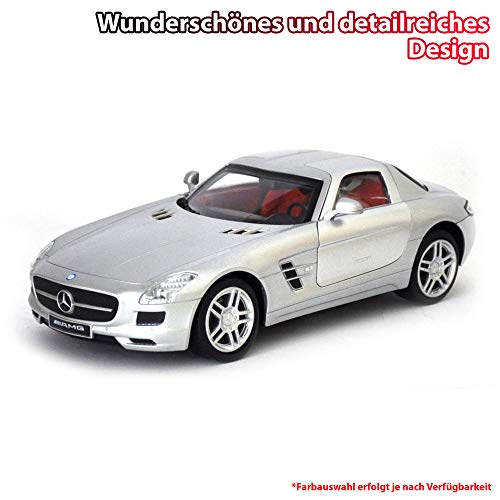 Vehículo teledirigido en diseño original con licencia compatible con Mercedes-Benz SLS AMG, escala 1:16 con iluminación, coche, coche, maqueta, incluye mando a distancia.