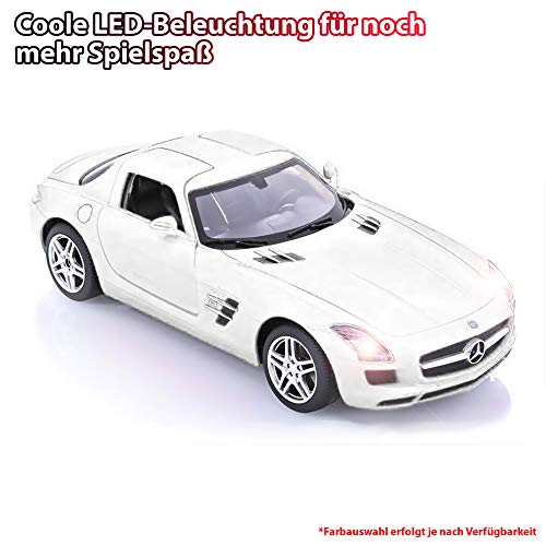 Vehículo teledirigido en diseño original con licencia compatible con Mercedes-Benz SLS AMG, escala 1:16 con iluminación, coche, coche, maqueta, incluye mando a distancia.