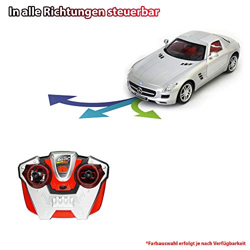 Vehículo teledirigido en diseño original con licencia compatible con Mercedes-Benz SLS AMG, escala 1:16 con iluminación, coche, coche, maqueta, incluye mando a distancia.