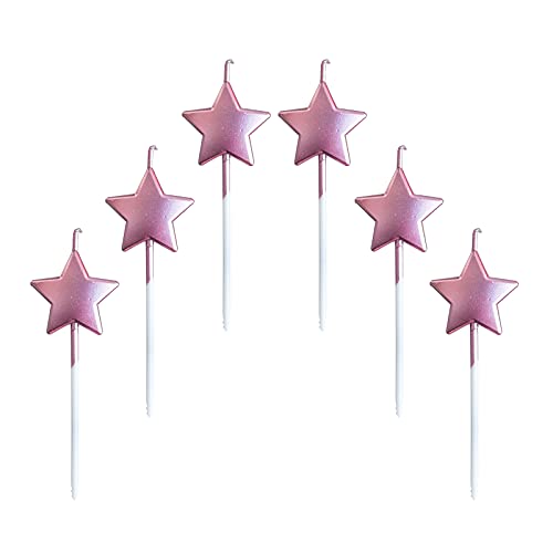 Velas de Cumpleaños en Forma Estrella,6 Pcs Velas únicas para Decorar Pastel de Fiesta di Cumpleaños y Bodas,Velas Decorativas para Decoración un Tarta,Oro Rosa