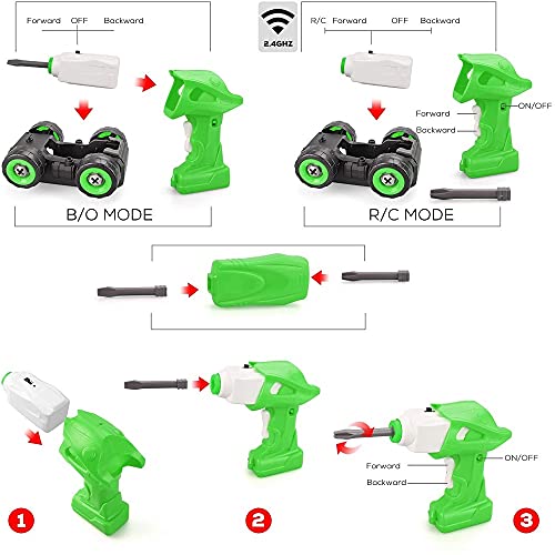 Veluoess 2 en 1 Camión de Juguete para Niños,Camión de Basura Coche de Juguete con Taladro Eléctrico,Juguete de Construcción Desmontar Vehículos Regalo de Juguete Educativo para Niños y Niñas