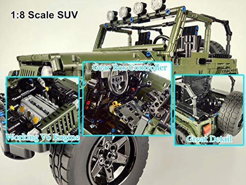 Verdadera representación Wrangler 1: 8 Fuera del camino Camioneta Técnica MOC Conjunto de bloques de construcción, Modelo coleccionable para adultos, juguete de ingeniería de camiones (2100+pcs)