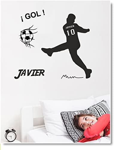 Vinilo Decorativo Futbol Nombre Y Numero Dorsal Personalizado - NIÑO Jugando FÚTBOL (90x75 cm Alto)