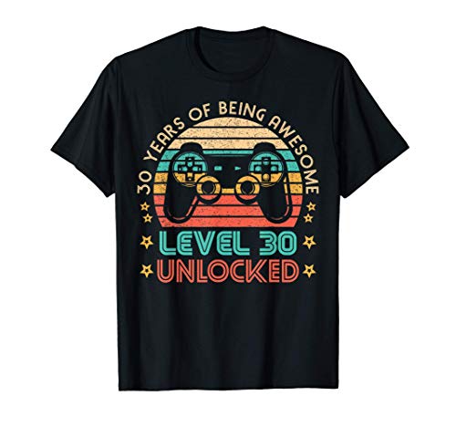 Vintage 30th Birthday Level 30 Unlocked Funny Gamer Gift Camiseta