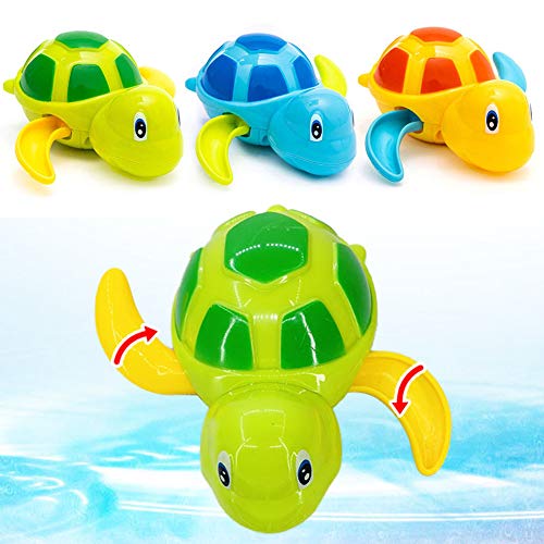 VLUNT Juguetes de baño para bebé con tortuga mecánica para niños pequeños, juguetes acuáticos de remontar Piscina, tortuga de baño, flotador, juguete infantil