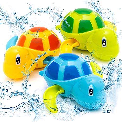 VLUNT Juguetes de baño para bebé con tortuga mecánica para niños pequeños, juguetes acuáticos de remontar Piscina, tortuga de baño, flotador, juguete infantil