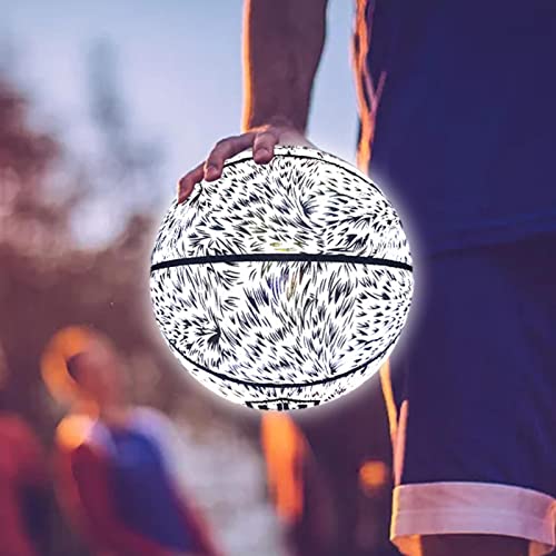 Voiakiu Balón de baloncesto holográfico reflectante con luz intermitente para deportes nocturnos, con cámara de flash que brilla en la oscuridad, para niños, color negro