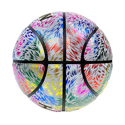 Voiakiu Balón de baloncesto holográfico reflectante con luz intermitente para deportes nocturnos, con cámara de flash que brilla en la oscuridad, para niños, color negro