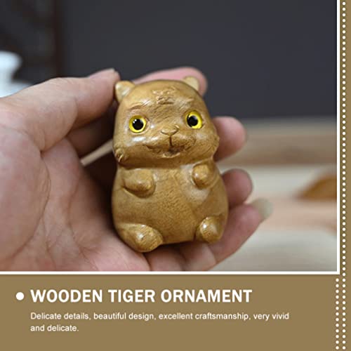 VOSAREA Tiger Figurine Decoración Estatua de Madera Art Cat Bengal Rayado en Rayas en Miniatura Tallada Pequeña Escultura Animal