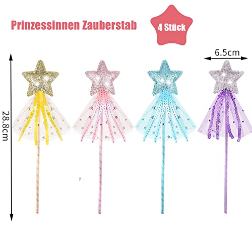 VOSSOT Varita mágica de princesas, 4 varitas mágicas de hadas con estrella brillante de cinco puntas y escala, estilo de cuento de hadas, adecuado para fiestas de Navidad y cosplay