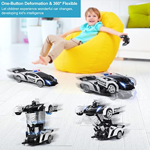 Vubkkty Transformers Toy, Coche de Control Remoto para niños de 6 7 8 9 10 años, Robot de Juguete de transformación Dos en uno, Coche de policía de Juguete de Regalo para niños