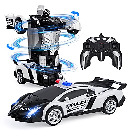 Vubkkty Transformers Toy, Coche de Control Remoto para niños de 6 7 8 9 10 años, Robot de Juguete de transformación Dos en uno, Coche de policía de Juguete de Regalo para niños