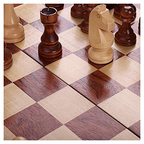 WaiMin Juego de ajedrez clásico de madera, juegos de tablas de ajedrez grandes y piezas de ajedrez hechas a mano, juego de mesa plegable 2 en 1 para adultos y niños, 2 extra gratis Queen (tamaño: XL)