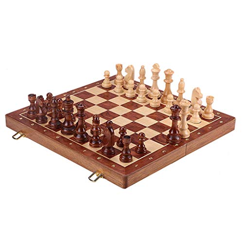 WaiMin Juego de ajedrez clásico de madera, juegos de tablas de ajedrez grandes y piezas de ajedrez hechas a mano, juego de mesa plegable 2 en 1 para adultos y niños, 2 extra gratis Queen (tamaño: XL)