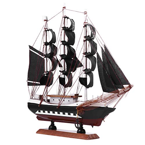 Wakauto Barco Pirata de Madera Modelo 3D Barco Negro Escultura Decoración Náutica para Niños Adultos Oficina Hogar Fiesta Pirata Decoración de Mesa