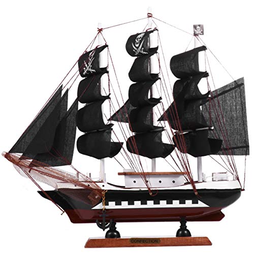 Wakauto Barco Pirata de Madera Modelo 3D Barco Negro Escultura Decoración Náutica para Niños Adultos Oficina Hogar Fiesta Pirata Decoración de Mesa