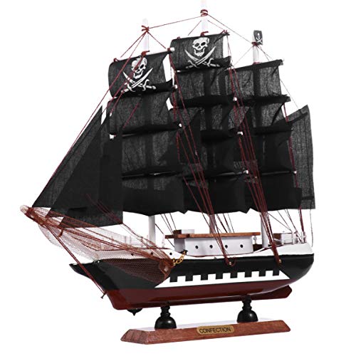 Wakauto Barco Pirata de Madera Modelo 3D Barco Negro Escultura Decoración Náutica para Niños Adultos Oficina Hogar Fiesta Pirata Decoración de Mesa