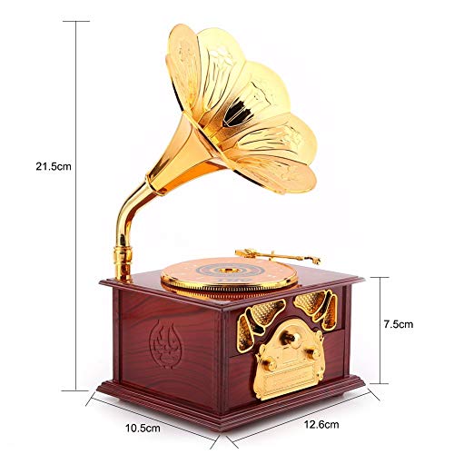 Walfront Caja de M¨²Sica de Forma de Fon¨®grafo Caja Musical Retro Caja de Maquillaje y Joyero Artesan¨ªa Decoraci¨®n del Hogar (Marr¨®n)