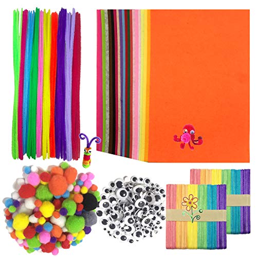 Wartoon Pipe Cleaners Crafts Set, Pipe Cheners Tallo de Pompones y Pompones con Ojos saltones para Manualidades DIY Art Supplies, 620 Piezas