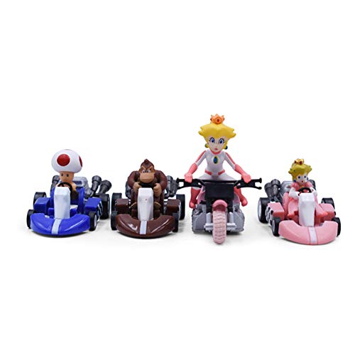 WAWRQZ 10 Unids/Set Super Mario Bros Figuras 3.5-5cm Japón Anime Luigi Dinosaurios Donkey Kong Bowser Kart Pull Back Coche PVC Niños Juguetes