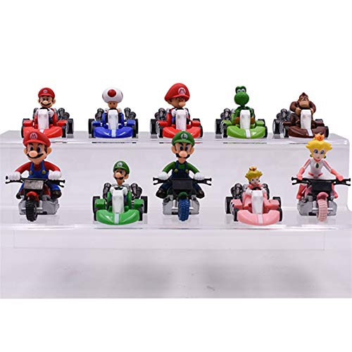 WAWRQZ 10 Unids/Set Super Mario Bros Figuras 3.5-5cm Japón Anime Luigi Dinosaurios Donkey Kong Bowser Kart Pull Back Coche PVC Niños Juguetes