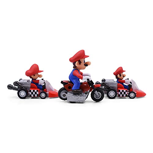 WAWRQZ 10 Unids/Set Super Mario Bros Figuras 3.5-5cm Japón Anime Luigi Dinosaurios Donkey Kong Bowser Kart Pull Back Coche PVC Niños Juguetes