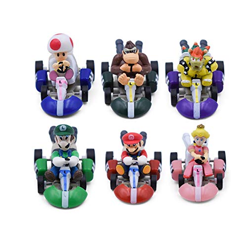 WAWRQZ 6pcs / Lot Mario Kart Tira del Coche Luigi Bowser Koopa Donkey Kong Princesa Peach Seta del Sapo De Coches Figura Juguetes For Los Niños (Color : 6PCS(Each One))