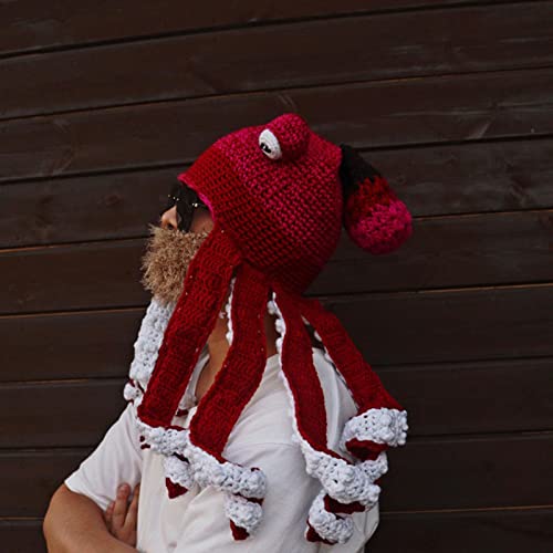 waysad Sombrero de tentáculo de pulpo para adultos, tejido a mano, para disfraz de Navidad, Halloween, único, suave y cálido