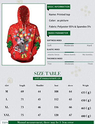 WBYFDC Sudadera con Capucha Navideña 3D Elk con Estampado Digital Sudadera Deportiva Ropa Informal para Parejas Uniforme De Béisbol Calle Al Aire Libre Ropa De Otoño / Invierno para Mujeres