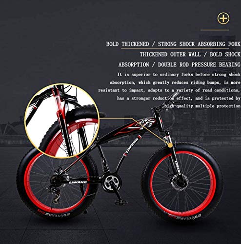 WENHAO Bicicleta de montaña, bicicleta de nieve de rueda grande de 24 "/ 26", freno de doble disco de 21 velocidades, bifurcación frontal de absorción de choques fuerte, bicicleta de playa fuera de ca