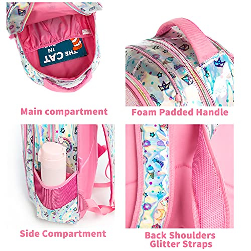 Wenlia Mochila escolar para niñas, mochila para estudiantes, con bolsa para el almuerzo, mochila de unicornio, con lentejuelas, reversible, para el día, para jóvenes, estudiantes y adolescentes