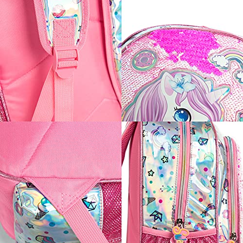 Wenlia Mochila escolar para niñas, mochila para estudiantes, con bolsa para el almuerzo, mochila de unicornio, con lentejuelas, reversible, para el día, para jóvenes, estudiantes y adolescentes