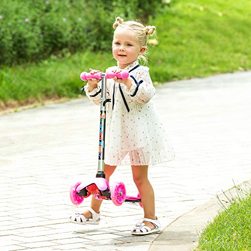 WeSkate Patinete para Niño Niña 3-8 Años Mini Scooter de Tres Ruedas con Luces LED manubrios Ajustables Patinetes para niños