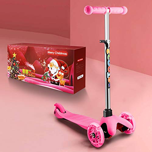 WeSkate Patinete para Niño Niña 3-8 Años Mini Scooter de Tres Ruedas con Luces LED manubrios Ajustables Patinetes para niños