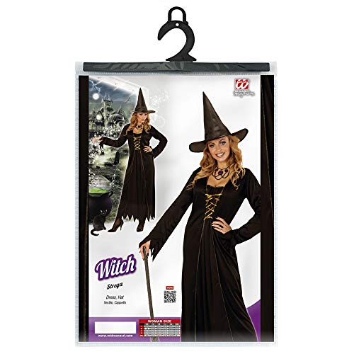 WIDMANN 21435, set compuesto de vestido largo y sombrero, talla XXXL, color: negro, dorado, disfraz para mujer, Halloween, carnaval, fiesta temática, bruja y cuento de hadas, xxx-large