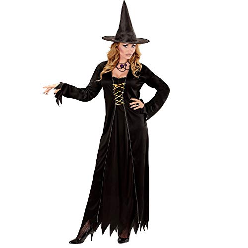 WIDMANN 21435, set compuesto de vestido largo y sombrero, talla XXXL, color: negro, dorado, disfraz para mujer, Halloween, carnaval, fiesta temática, bruja y cuento de hadas, xxx-large