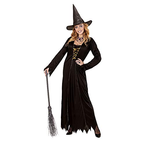 WIDMANN 21435, set compuesto de vestido largo y sombrero, talla XXXL, color: negro, dorado, disfraz para mujer, Halloween, carnaval, fiesta temática, bruja y cuento de hadas, xxx-large