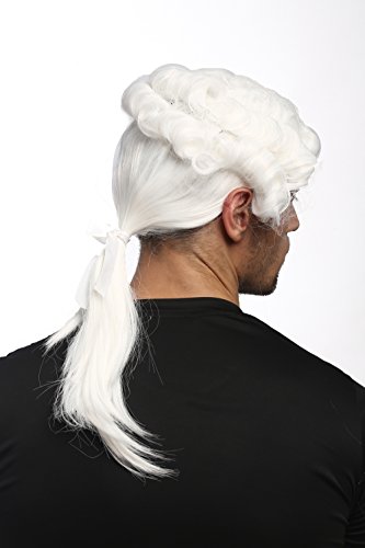 WIG ME UP- 0061-P60 Peluca Hombres Carnaval Halloween Barroco Renacimiento Rizado Trenza Blanca Rey Duque Juez magistrado Hidalgo Noble