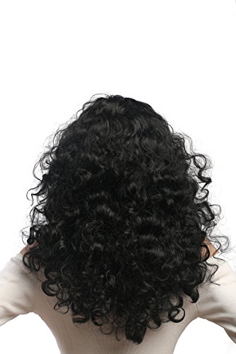 WIG ME UP- 3072-P103 Peluca señoras Carnaval, Super rizos voluminosos, Raya Medio, Negras 55 cm