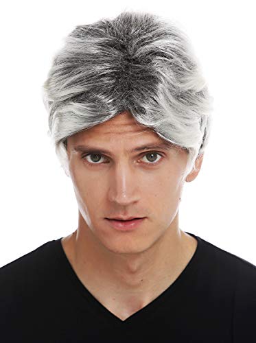 WIG ME UP- 31862-P1T615 Peluca Carnaval Halloween Hombres Cabello Corto Ondulado Mezcla Negro Platino mechones