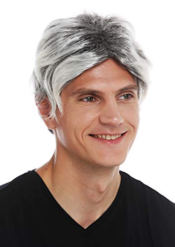 WIG ME UP- 31862-P1T615 Peluca Carnaval Halloween Hombres Cabello Corto Ondulado Mezcla Negro Platino mechones