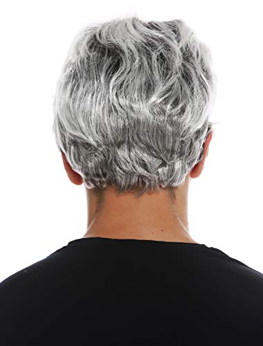 WIG ME UP- 31862-P1T615 Peluca Carnaval Halloween Hombres Cabello Corto Ondulado Mezcla Negro Platino mechones