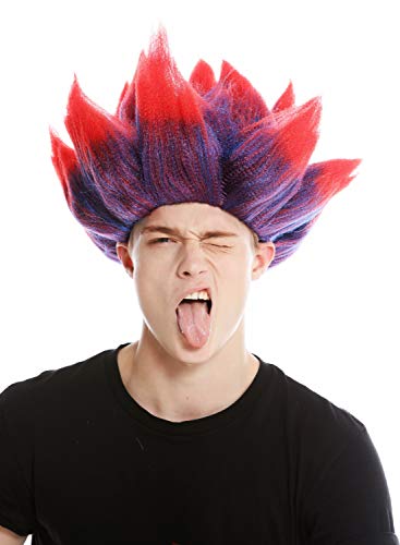 WIG ME UP- LM-19-PC3TPC13 Peluca Mujer Hombre Carnaval Pelo erizado Diablo Demonio Troll Flor Colores Rojo y Azul