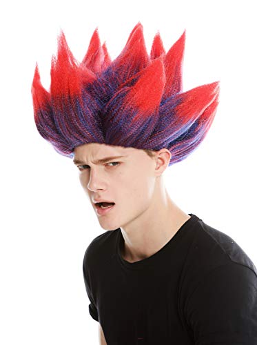 WIG ME UP- LM-19-PC3TPC13 Peluca Mujer Hombre Carnaval Pelo erizado Diablo Demonio Troll Flor Colores Rojo y Azul