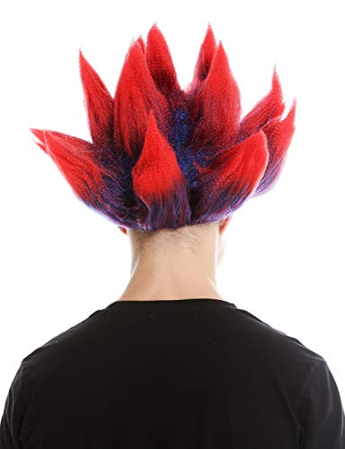 WIG ME UP- LM-19-PC3TPC13 Peluca Mujer Hombre Carnaval Pelo erizado Diablo Demonio Troll Flor Colores Rojo y Azul